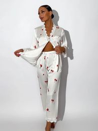 Sexy Pyjamas Marthaqiqi Lace Patchwork Women S Pajamas Sets V Neck Sleepwear Long Sleeve Nightgowns Pants Autumn Nightwear 2 Piece Suits 231211