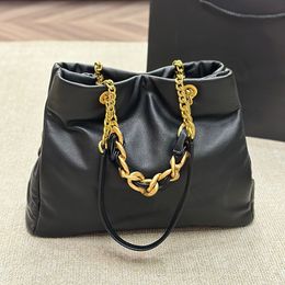Designer Women Padded Large Chain Tote Bag France Luxury Brand Cowhide Leather Soft Shoulder Bags Lady Gold Weave Chains Strap Shopping Handbag 40cm