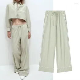 Women's Pants 2023 Striped Long For Women Vintage Loose Wide Leg Pant Elastic Waist Casual Trousers Summer Female Streetwear Sets