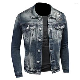 Men's Jackets Pattern Letter Embroidery Vintage Punk Cowboy Coat Slim Cotton Jeans Outerwear For Male