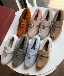 Loropinas Shoes Casual Shoes Summer Charms Walk Loafers Pure Original Loropinas Autumn and Winter New Woolen Loafers for Women with Genuine Leather Flat Bottom HBX4