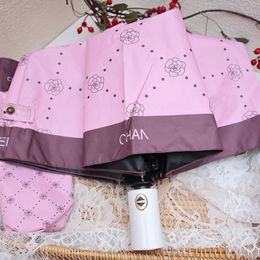 Designer Pink Flower Umbrella Letter Logo Umbrella Black Glue Sun Protection and Sunshade Umbrella Fully Automatic Opening and Closing Sun Rain Dual Use Umbrella