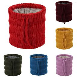 Scarves Wool Drawstring Neck Cover Adjustable Warmer Snood Solid Colour Fleece Knitting Thicken Winter Ring Scarf DIY