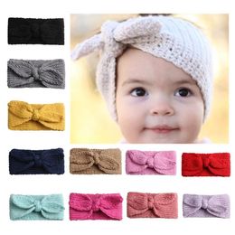 24pcs Lot Winter Warmer Ear Knitted Headband Turban For Baby Girls Crochet Bow Wide Stretch Hairband Headwrap Hair Accessories302D