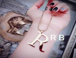 Initial Letter Big quotRquot 14 k Rose Fine Solid Gold Titanium steel Pendant Chain Necklace 100 brand new3628603