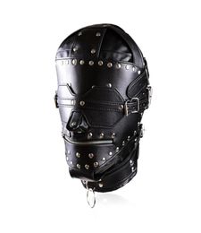 New Bondage Luxury Full Leather Bondage Hood Gimp Mask with Blindfold Locking Mouth Zip8860170