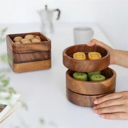 Dishes & Plates 1PCS Walnut Wood Serving Tray Square Rectangle Breakfast Sushi Snack Bread Dessert Cake Plate Easy Carry Stratific281j