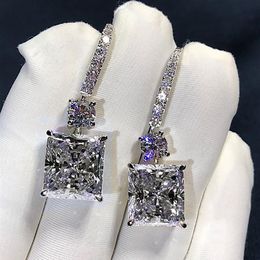 Radiant Cut 3ct Lab Diamond Dangle Earring Real 925 Sterling silver Jewellery Party Wedding Drop Earrings for Women Bridal Gift254R