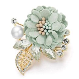 Pins Brooches Nice Flower Leaves Crystal Rhinestone Simulated Pearl For Suits Lapel Scarf Fabric Brooch Pin Women Wedding Z076255a