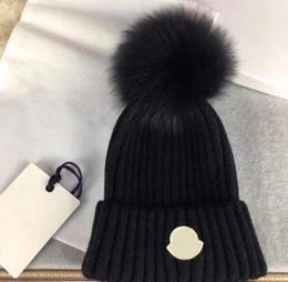 Designer Winter Knitted Beanie Woollen Hat Women Chunky Knit Thick Warm faux fur pom Beanies Hats Female Bonnet Beanie Caps 10 colo3285486