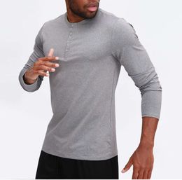 Lu Men Yoga Outfit Sports Long Sleeve T-shirt Mens Sport Style Collar button Shirt Training Fitness Clothes Elastic Quick Dry Wear Absorbent and breathable 677