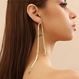 Stud IngeSight.Z Punk Long Flat Snake Chain Drop Earrings for Women Minimalist Gold Color Dangle Earrings Lightweight Jewelry Party YQ231211