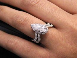 Romantic Wedding Engagement Ring With Clear Pear Shape Cubic Zirconia Prong Setting High Quality Jewellery Rings Women6179793