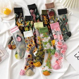 Women Socks Summer Fashion Flowers Animal Thin Mesh Tulle Ankle Crystal Silk Transparent Retro Cute Fishnet Cool