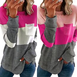 Women's T Shirts Graphic For Women Multi Panel Chest Pocket Round Neck Long Sleeve Casual Sweater Sheer Blouse Eyelet Top