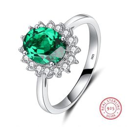 Sparkling Fashion Jewellery Cute Princess Ring Pure 100% 925 Sterling Silver Emerald CZ Diamond Gemstones Girl's Women Wedding 306C