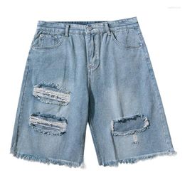 Mens Jeans Distressed Denim Shorts Men 2023 Summer Thin Casual Loose Blue Baggy Harajuku Streetwear Hip Hop Ripped Tassel Short Pants