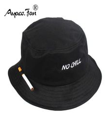 2021 Solid Black Men Women Bucket Hat Cigarette Embroidery No Chill Hip Hop Fishing Cap Adult Unisex Panama Bob Hat Flat Sunhat Q01437817