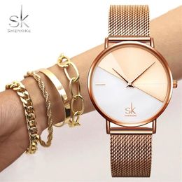 Shengke SK Women Bracelet Watch Set Leather Wrist Watch Vintage Lady Watch Irregular Clock Mujer Bayan Kol Saati Montre Feminino205T