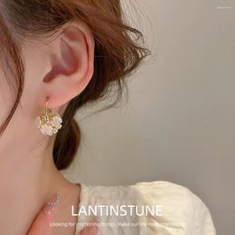 Dangle Earrings Elegant Inlaid Zircon White Flower Cluster Basket Pendant Earring For Women Luxury Charm Gold Colour Drop OL N165