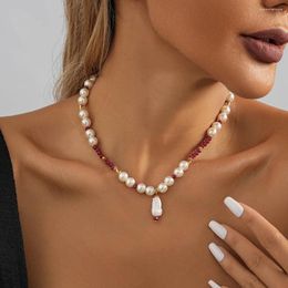 Pendant Necklaces Imitation Pearl Necklace Natural Stone 2023 Fashion Women Trendy Jewelry Ladies Birthday Party Gift Wholesale
