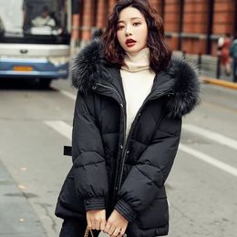 Women's Down Parka's Short Jacket with Fur Collar Hooded Thick Coat White Duck Loose Waist Warm Fashionable Outwear Winter 231211