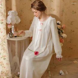 Women's Sleepwear Women Long Solid Color Sweet Lace Night Dress Autumn Sexy Full Sleeve Nightgown Vintage Cotton Round Neck Nightdress