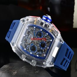 Male Watch Men leisure Quartz Watches Transparent Dial Color Rubber Strap Small Pointer Working Watch251z