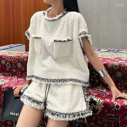 Women's Hoodies 2023 Early Autumn Open Back Bat Sleeve Loose Top Thick Tweed Short Shorts Set For Women