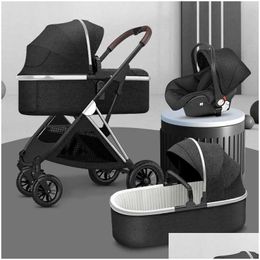 Strollers# Baby Stroller 3 In1 Cariage Travel With Car Seat Bron Pram Folding High Landscape Drop Delivery Kids Maternity Strollers Ot9Og