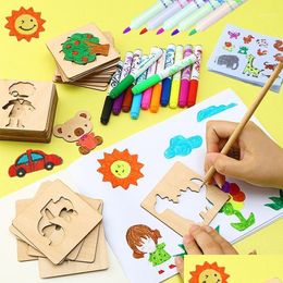 Gift Sets Ding Stencil Kits Art And Craft Set With Colored Pens Hollow Model 56 Pieces Educational Toy For Children Ages 3-61 Drop Del Dh50O