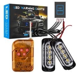 4pcs Wireless Remote Control Car Front Grille Strobe Light LED Flashing Emergency Lamp Police Warning Flash Signal DRL 12V 24V