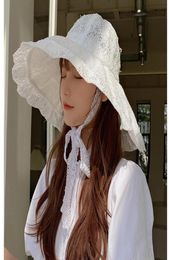 Wide Brim Hats Summer For Women Black White Lace Bucket Hat Beach Sunhat Large AntiUV Cap WomenWide4865550