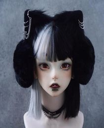 Berets Gothic Chains Plush Cat Ear Earmuffs Winter Faux Fur Lolita Warmer Muffs Streetwear CoversBerets1330253