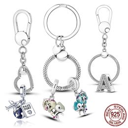 Charms 925 Sterling Silver Moments Bag Charm Holder Key Ring Set Fit Original Charms for Women Jewellery Keychain 231208