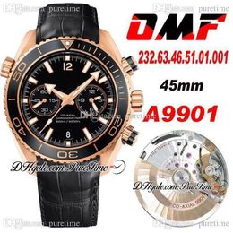 OMF Cal A9901 Automatic Chronograph Mens Watch Rose Gold Black Polished Bezel And Dial 232 63 46 51 01 001 Super Edition Black Bal297I