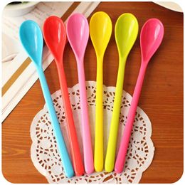 Candy Color Long Handled Spoon mixing Melamine Plastic Spoon Coffee Honey Spoons Flatware Whole- 20pcs Lot237o