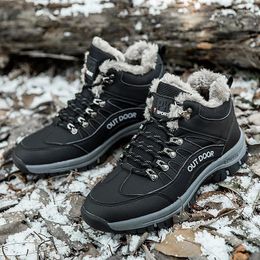 Boots Men's Ankle Leather Outdoor Trekking Shoes Men Lace Up Plush Classic Winter Mountains Snow Boot Fashion Leisure