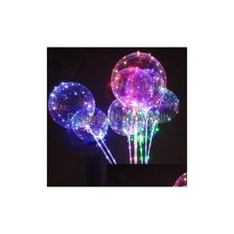 Party Decoration Luminous Led Balloon Transparent Colored Flashing Lighting Balloons With 70Cm Pole Wedding Decorations Holiday Supp Dhwng