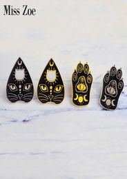 Miss Zoe Witchcat Black cat paw Star moon eye Witch craft Magic Course Enamel Pins Gold silver brooch Badge Denim coat Jewellery Gif8537245
