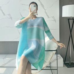 Casual Dresses Temperament Age Reduction Colourful Printing Fashionable Loose Slim Mid-length Skirt Product Miyake Pleated Dress