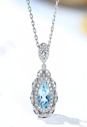 Vintage aquamarine blue crystal topaz gemstones diamond pendant necklaces for women white gold silver color jewelry fashion gift2860072