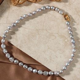 Choker Elegant Natural Freshwater Pearl Necklace Women Wedding Collar Luxury Irregular Grey Baroque Vintage Simple Jewelry