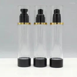 Storage Bottles 100ml Airless Bottle Black Pump Bottom Lid Gold Rim Frosted Body Lotion/emulsion/foundation/essence/oil/serum Cosmetic