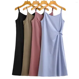 Casual Dresses Withered England Style Fashion Simple Multicolor Satin Suspender Dress Women Tops Sexy Midi Summer