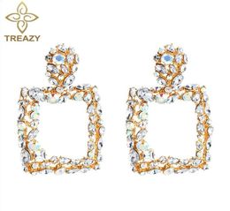 Luxury Square Statement Earrings For Women Rhinestone Big Crystal Geometric Drop Earings Fashion Modren Jewellery Dangle Chandelie3305138