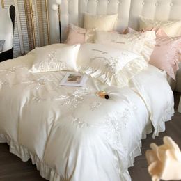 Bedding Sets High-end Embroidery Luxury White Egyptian Cotton Duvet Cover Bed Sheet Pillowcases Solid Color Home Textile