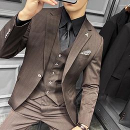 Men's Suits 2023 Autumn 3 Piece Suit (Jacket Vest Pants) Men Brand Single Buckle Striped Casual Business Formal Party Prom Clothing
