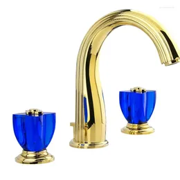 Bathroom Sink Faucets Luxury Basin Brass Gold Faucet Crystal Handle 3 Hole And Cold Water Tap