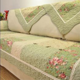 Chair Covers Green Floral Sofa Couch Pastoral Washed Cotton Plaid Fabric Corner Towel Pillow Slip Seat Cushion Recliner Cover